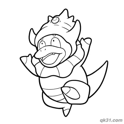 Free printable Slowking Cheerful Waving Jumping Pose Coloring Page coloring page