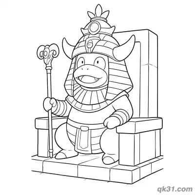 Free printable Slowking Egyptian Pharaoh Holding Scepter on Throne Coloring Page coloring page