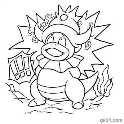 Free printable Slowking Shocked with Explosion and Fire Effect Coloring Page coloring page