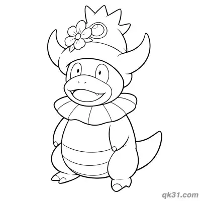 Free printable Slowking Standing with Flower on Hat Coloring Page coloring page