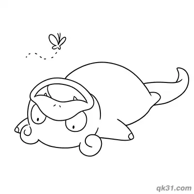 Free printable Slowpoke Chasing Butterfly Prone Pose Coloring Page coloring page