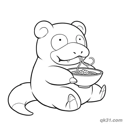 Free printable Slowpoke Eating Noodles Holding Bowl Coloring Page coloring page