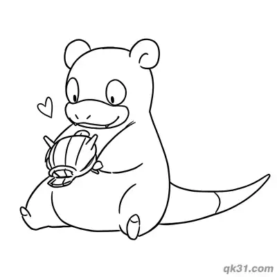 Free printable Slowpoke Holding Pokeball Heart Sitting Pose Coloring Page coloring page