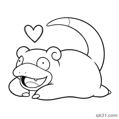 Free printable Slowpoke with Floating Heart Prone Pose Coloring Page coloring page