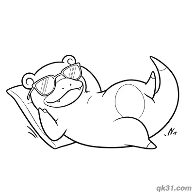 Free printable Slowpoke with Sunglasses Lounging Relax Pose Coloring Page coloring page