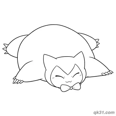 Free printable Bow Tie Snorlax Pokémon Coloring Page coloring page