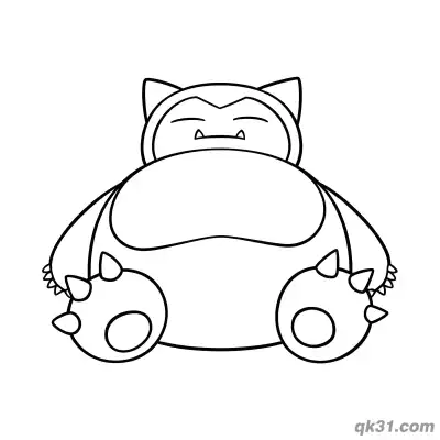 Free printable Sitting Smiling Snorlax Pokémon Printable Coloring Page coloring page