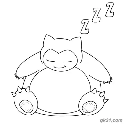 Free printable Sleeping Snorlax with ZZZ Pokémon Coloring Page PDF coloring page