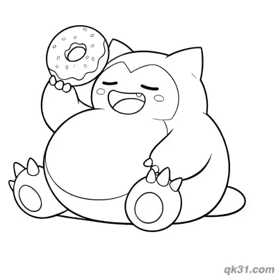 Free printable Snorlax Eating Donut Pokémon Printable Coloring Page coloring page