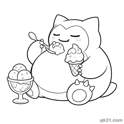 Free printable Snorlax Eating Ice Cream Pokémon Printable Coloring Page coloring page