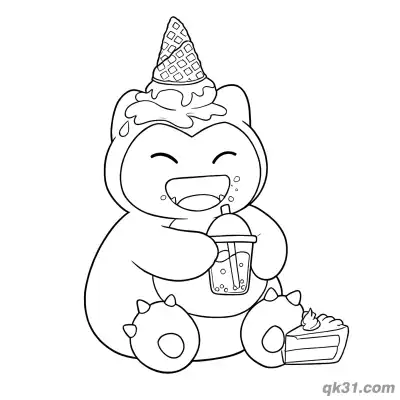 Free printable Snorlax Enjoying Dessert Pokémon Coloring Page coloring page
