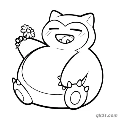 Free printable Snorlax Holding Flower Pokémon Coloring Page coloring page