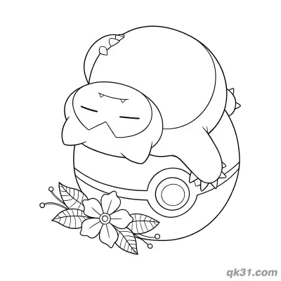 Free printable Snorlax on Pokéball Pokémon Coloring Page coloring page