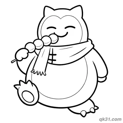 Free printable Snorlax with Scarf and Tanghulu Pokémon Printable Coloring Page coloring page