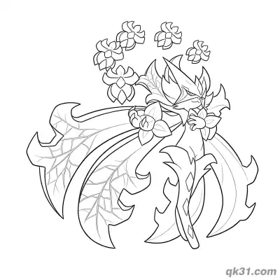 Free printable Meowscarada Aerial Flowers Floating Coloring Page coloring page