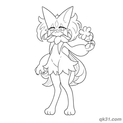 Free printable Meowscarada Standing With Flower Coloring Page coloring page