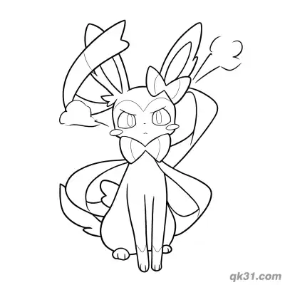 Free printable Sylveon Angry Sitting Expression Coloring Page coloring page