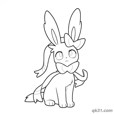 Free printable Sylveon Basic Sitting Pose Cute Coloring Page coloring page