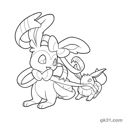Free printable Sylveon Caring For Eevee Walking Coloring Page coloring page