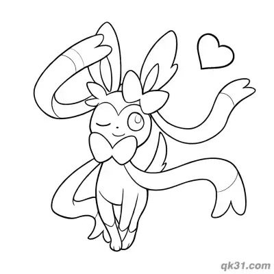 Free printable Sylveon Curious Tilted Pose Coloring Page coloring page