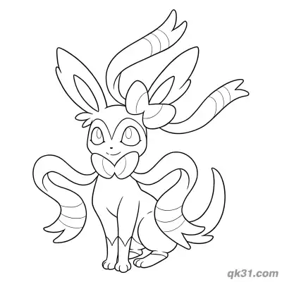 Free printable Sylveon Curled Ribbons Sitting Easy Coloring Page coloring page