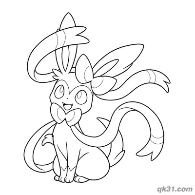 Free printable Sylveon Eyes Closed Floating Hearts Coloring Page coloring page