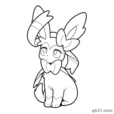 Free printable Sylveon Gentle Relaxed Sitting Coloring Page coloring page