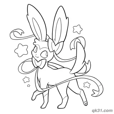 Free printable Sylveon Happy Stars Background Coloring Page coloring page