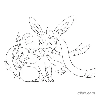 Free printable Sylveon Hugging Eevee Love Coloring Page coloring page