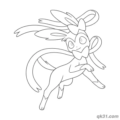 Free printable Sylveon Leaping Smile Coloring Page coloring page