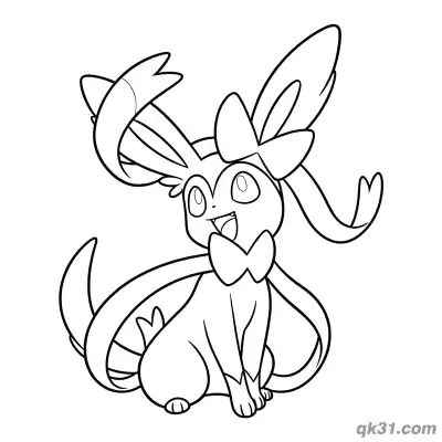 Free printable Sylveon Open Mouth Happy Sitting Coloring Page coloring page