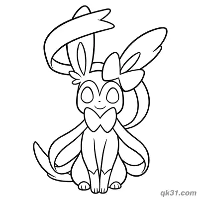 Free printable Sylveon Proper Sitting Long Ribbons Coloring Page coloring page