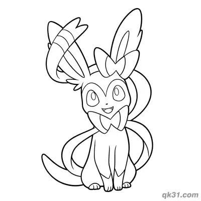 Free printable Sylveon Round Eyes Adorable Sitting Coloring Page coloring page