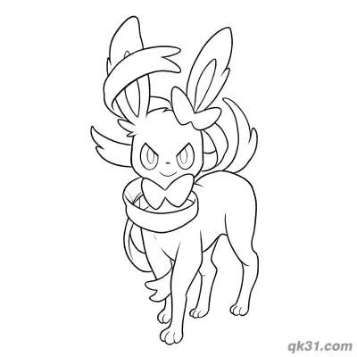 Free printable Sylveon Side Profile Flowing Ribbons Coloring Page coloring page