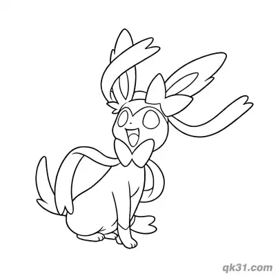 Free printable Sylveon Sitting Ribbons Flowing Coloring Page coloring page