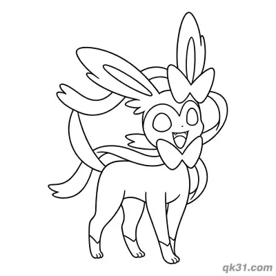 Free printable Sylveon Standing Happy Wave Coloring Page coloring page