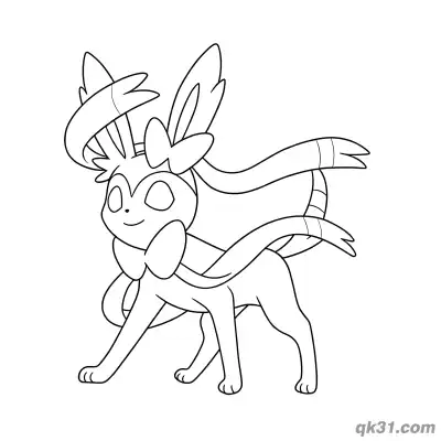 Free printable Sylveon Stretching Elegant Pose Coloring Page coloring page