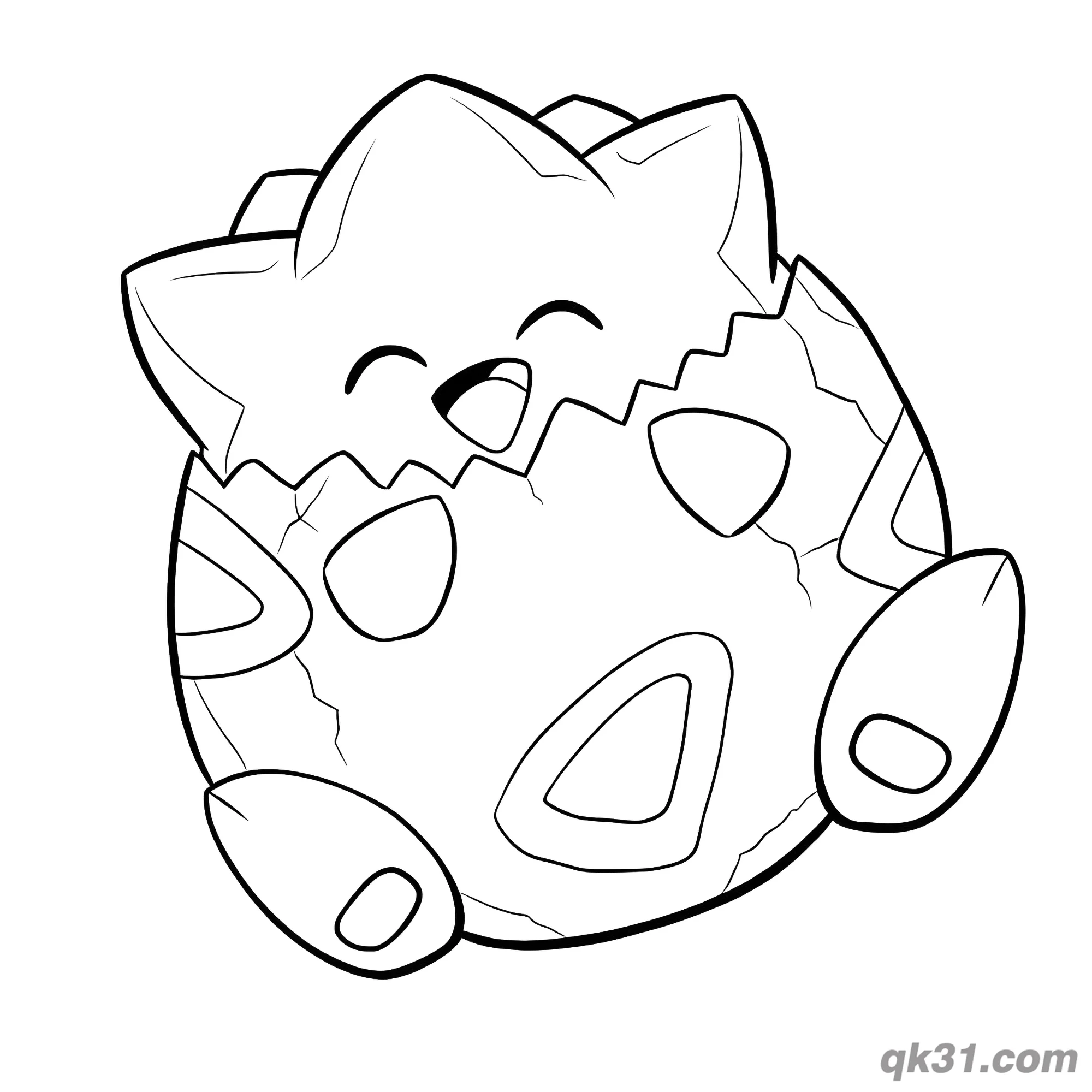 Togepi Sitting Sideways Smiling Coloring Page – Free Printable Coloring Page for Kids and Adults