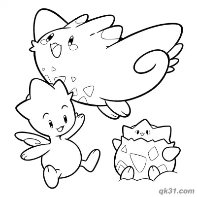 Cute Togekiss Togetic Togepi Group Coloring Page