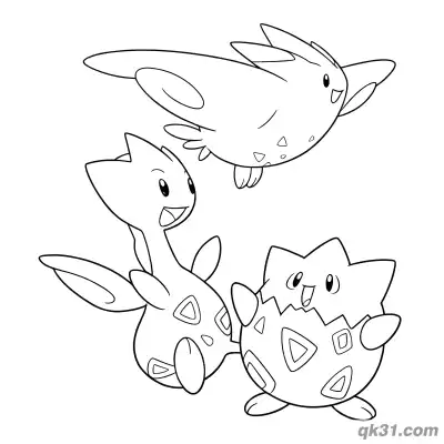 Happy Togepi Togetic Togekiss Scene Coloring Page