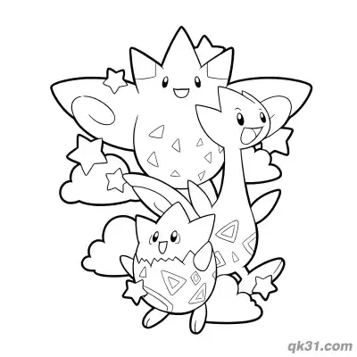 Togekiss Togetic Togepi Cloud and Stars Coloring Page