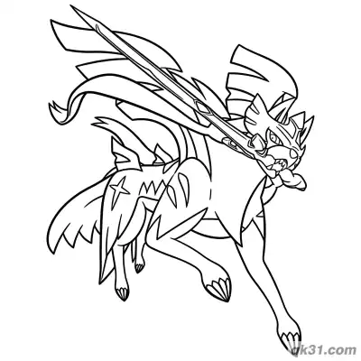 Free printable Zacian Crowned Sword Running Dash Coloring Page coloring page