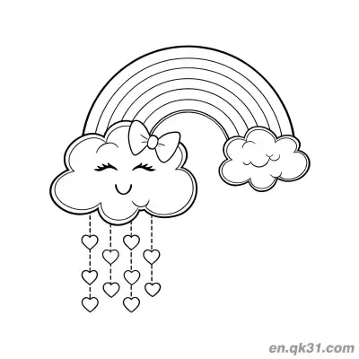 Free printable Bow Tie Heart Cloud Rainbow Coloring Page coloring page