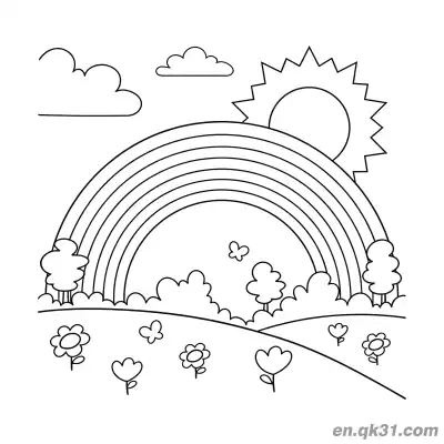 Free printable Field Flowers Rainbow and Sun Coloring Page coloring page