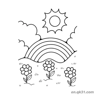 Free printable Garden Flower Rainbow and Sun Coloring Page coloring page