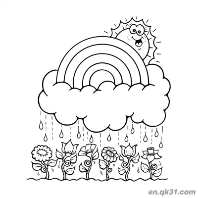 Free printable Garden Rainbow with Rain Coloring Page coloring page