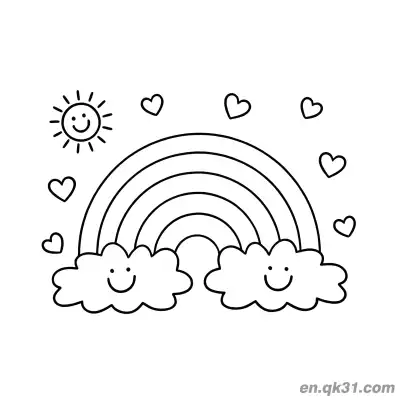 Free printable Heart Rainbow with Clouds Coloring Page coloring page