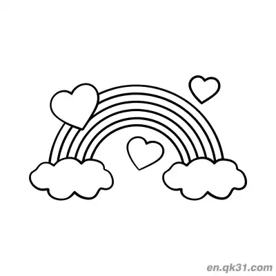 Free printable Hearts and Clouds Rainbow Coloring Page coloring page