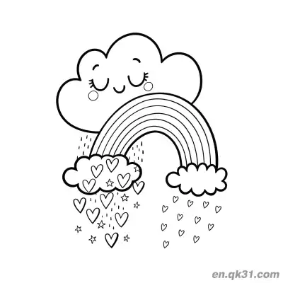 Free printable Rainbow Cloud with Hearts and Stars Coloring Page coloring page