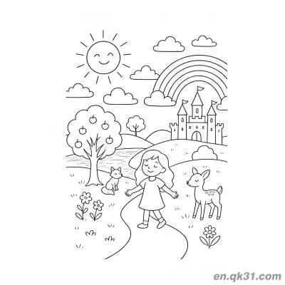 Free printable Rainbow Forest Castle Coloring Page coloring page